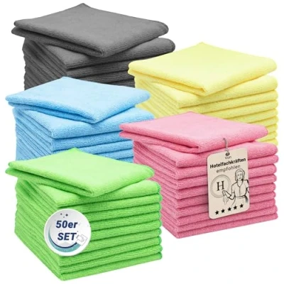 Abbildung von ZOLLNER 50er Set Mikrofasertücher für streifenfreien Glanz flusenfreie und saugstarke Reinigungstücher waschbar bis 60C 32x32cm Hotelqualität