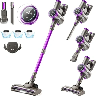 Abbildung von Suafsu Akku Staubsauger Kabellos 45000Pa 550W Akkusauger Bis zu 65 Min Laufzeit mit LED Display und Anti Tangle Bürste Für Tierhaare Hartböden Teppich