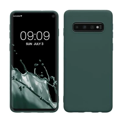 Abbildung von kwmobile Hülle kompatibel mit Samsung Galaxy S10 weiches TPU Silikon Case Cover geeignet für kabelloses Laden Blaugrün