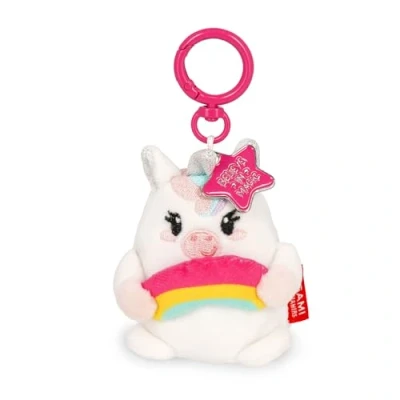 Abbildung von Legami Schlüsselanhänger Super Soft! Unicorn Motiv, Plüsch Schlüsselanhänger, Anhänger mit eingravierter Botschaft und Karabinerhaken aus Zink, 7x11 cm