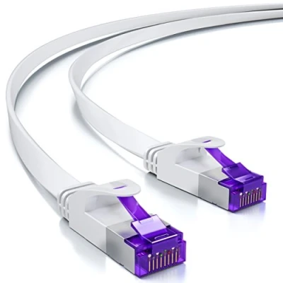 Abbildung von deleyCON 30m Flaches Cat7 Netzwerkkabel (Cat 7 mit 10 Gbit/s) Gigabit LAN RJ45 Ethernet Patchkabel Verlegekabel Flach für Internet Switch Router Modem Patchpanel Weiß