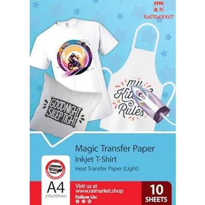 Abbildung von Transferpapier/Bügelpapier für HELLE Textilien/Stoffe von Raimarket 10 Blatt A4 Inkjet Bügeleisen auf Papier/Transferfolie/T Shirt Transfers Textilefolien DIY Stoffdruck (10)