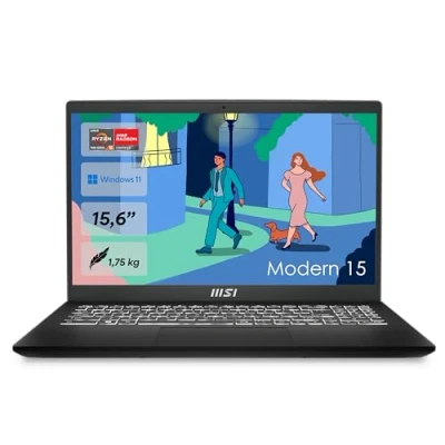 Abbildung von MSI Modern 15 Lifestyle &amp; Business Laptop, 15,6 Zoll Full HD Display, AMD Ryzen 5 7430U Prozessor, 16 GB DDR4 RAM, 512GB SSD, Radeon Graphics, Windows 11 Home, Schwarz, B7M 463