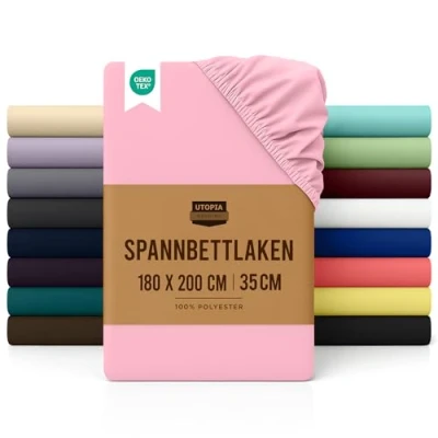 Abbildung von Utopia Bedding Spannbettlaken 180x200cm Rosa Gebürstete Polyester Mikrofaser Spannbetttuch 35 cm Tiefe Tasche