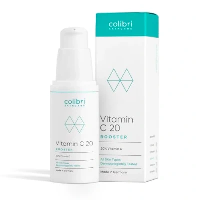 Abbildung von colibri skincare Vitamin C20 Booster 30ml C Serum Gesicht hochdosierte Gesichtspflege wirkt Pigmentflecken, feinen Falten und Sonnenschäden entgegen Anti Aging
