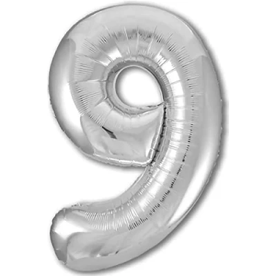 Abbildung von Luftballon 9. Geburtstag Zahl 9 Silber XXL Riesen Folienballon 100cm Geburtstagsdeko Ballon Deko zum Geburtstag. Fliegt mit Helium.