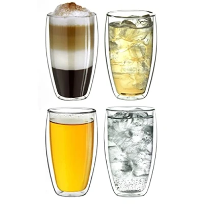 Abbildung von Creano doppelwandiges Thermoglas 250ml „DG SH“, Doppelwandglas auch für kleine Hände geeignet, doppelwandige Cappuccinotassen, Kaffee, Tee, Latte Gläser 4er Set