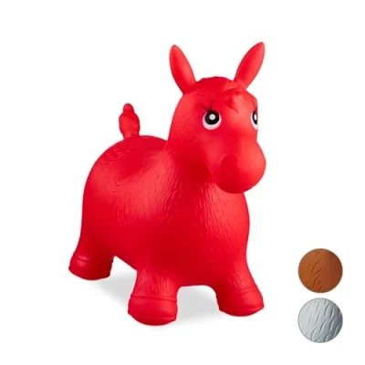 Abbildung von Relaxdays 10024991_47, rot Hüpftier Pferd, inklusive Luftpumpe, Hüpfpferd bis 50 kg, Hüpfpony BPA frei, für Kinder, Hüpfspielzeug, 48 x 26 58 cm