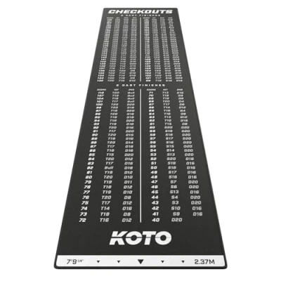 Abbildung von KOTO Carpet Checkout Schwarz, 237x60cm Dartmatte, Schutz Bodens und Dartpfeile, Mit Score Indikation + Oche, Rechenhilfe Macht Rechnen Einfacher