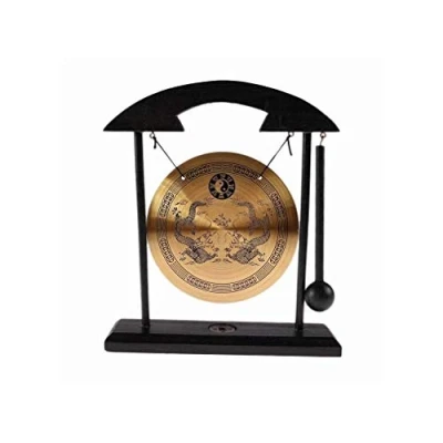 Abbildung von lachineuse Gong mit Schlägel Chinesischer Drachen Zen Dekoration aus Holz und Kupfer Feng Shui Deko für Zuhause, Büro, Wohnzimmer Geschenkidee China Asien Asiatische Tradition