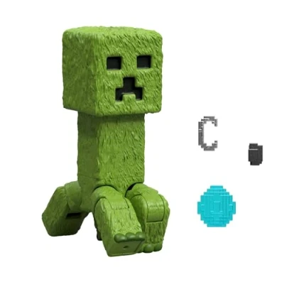 Abbildung von Mattel Minecraft Actionfigur und Zubehörset, 10 cm große, bewegliche Sammelfigur Creeper, inspiriert von Ein Film, JFR58