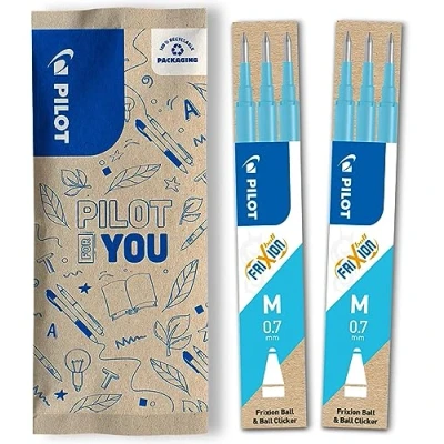 Abbildung von PILOT FriXion Ersatzminen 0.7 6 Stück Farbe Hellblau Nachfüllminen mit radierbarer Tinte Kompatibel Ball &amp; Clicker mittlere Stärke Gel Tintenrollermine