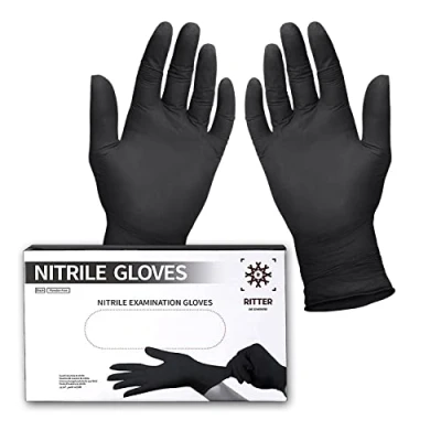 Abbildung von Ritter Premium Nitrilhandschuhe schwarz 100 Stück Einweghandschuhe latexfrei Einmalhandschuhe nitril puderfrei Black Nitrile Gloves Größe L