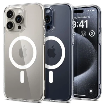 Abbildung von Spigen für iPhone 15 Pro Max Ultra Hybrid MagFit Hülle [Anti Yellowing] Case Handyhülle Transparent Dünn Slim Kompatibel mit MagSafe Weiß