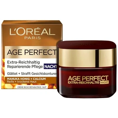 Abbildung von L&#039;Oréal Paris Nachtpflege, Age Perfect Extra Reichhaltig, Anti Aging Gesichtspflege, Entknittern und Straffen, Für sehr reife trockene Haut, Mit Manuka Honig Calcium, 50ml