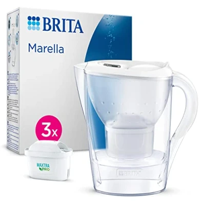 Abbildung von BRITA Wasserfilter Kanne Marella weiß (2,4l) inkl. 3x MAXTRA PRO All in 1 Kartuschen mit reduziert Kalk, Chlor, Blei, Kupfer &amp; geschmacksstörenden Stoffen im Leitungswasser