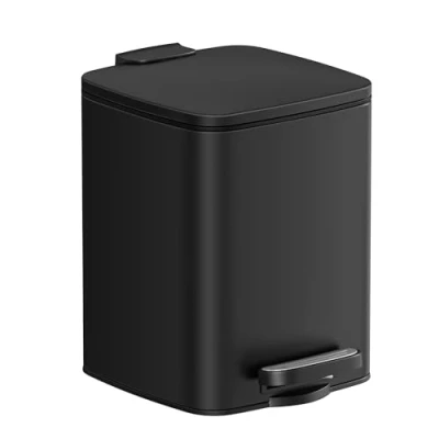 Abbildung von SONGMICS Kosmetikeimer, 6 Liter, Mülleimer Bad, kleiner Abfalleimer, Tretmülleimer, mit Pedal, für kleine Räume, Deckel, Softclose, Stahl, schwarz LTB590B0602