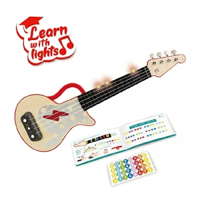Abbildung von Hape Elektrische Ukulele mit stimmbaren Saiten und Führungslichtern für Kinder ab 3 Jahren, rot