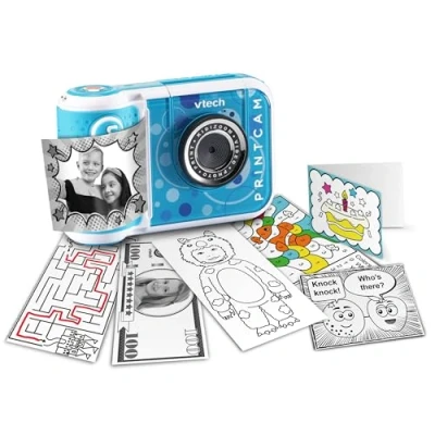 Abbildung von Vtech KidiZoom Print Cam blau Sofortbild Kinderkamera mit Druckfunktion,Selfie und Videofunktion,Effekten,Spielen u. v. m. Für Kinder von 4 12 Jahren