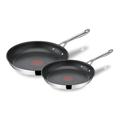 Abbildung von Jamie Oliver by Tefal Cook&#039;s Direct On Pfannen Set 24/28 cm, Antihaft, Induktionstauglich, Backofenfest, Edelstahl, Genieteter Griff, E304S244