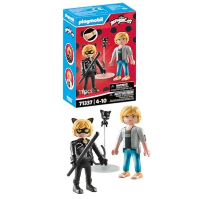 Abbildung von PLAYMOBIL Miraculous Adrien &amp; Cat Noir Heldenhaftes Abenteuer Inklusive Kwami Plagg und vielfältigem Zubehör mit Ladybug Detailreiches Spielzeug für Kinder ab 4 Jahren 71337