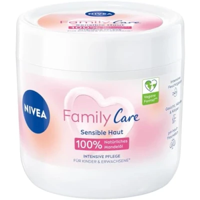 Abbildung von NIVEA Creme Family Care (450 ml), Feuchtigkeitscreme mit 100% natürlichem Mandelöl und hautfreundlichem pH System, leichte Hautcreme für 24h Feuchtigkeitsschutz