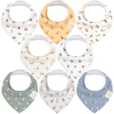 Abbildung von 8 Stück Dreieckstuch Baby Junge, Mädchen Unisex Bandana Lätzchen Baby, Super Absorbierende Halstuch Bio Baumwolle Lätzchen, Halstücher für Säuglinge, Sabberlätzchen (Pets &amp; Paws)