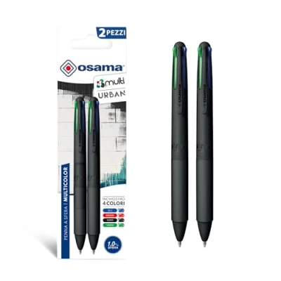 Abbildung von Osama 4 Multi Set Druckkugelschreiber Farben 2 Stück, Kugelschreiber, 0,1 mm, mit schwarzer, blauer, roter und grüner Tinte, Ideal für Schreib Schulbedarf, Universität, Büro, Schwarz