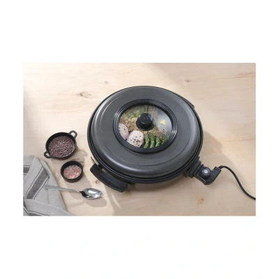 Abbildung von HENDI Partypfanne elektrisch ø 50 x 19 cm inkl. Deckel aus Klarglas Aluminium mit Antihaftbeschichtung Thermostat abnehmbar, gastro Multipfanne
