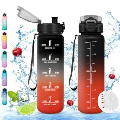Abbildung von Vikaster Sport trinkflasche, 0.5l BPA frei Trinkflasche Fahrrad, Auslaufsicher, Kohlensäure Geeignet, für Fitness, Schule, Kinder, Outdoor
