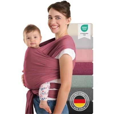 Abbildung von Laleni Tragetuch Baby neugeboren bis 15 kg aus weicher Baumwolle Babytrage Neugeborene ab Geburt OEKO TEX zertifiziertes Kleinkind Wickeltuch mit 5,10 m Länge Sling in Rot