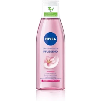 Abbildung von NIVEA Pflegendes Gesichtswasser für trockene und sensible Haut, veganer Toner fürs Gesicht mit Mandelöl reinigt &amp; pflegt die mildes spendet intensive Feuchtigkeit (200 ml)