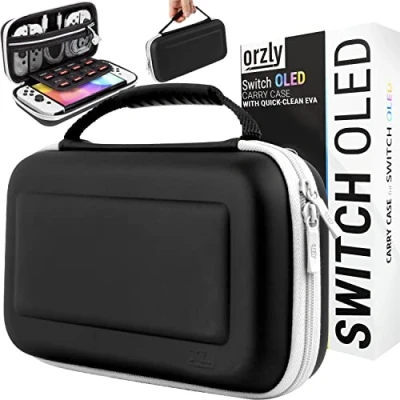 Abbildung von Orzly Tasche Kompatibel mit Nintendo Switch OLED und Konsole Zubehör Spiele Ablagefach Tragetasche leicht zu reinigende Hülle in Geschenkbox