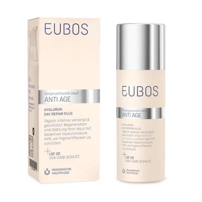 Abbildung von EUBOS Anti AGE, Hyaluron Day Repair Plus LSF 20, Falten Tagescreme für trockene Haut mit Sonnenschutz, Schutz vor Hautalterung, Hautschädigung, Hautverträglichkeit dermatologisch bestätigt, 50ml
