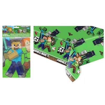 Abbildung von Tischdecke * Minecraft als Deko für Kindergeburtstag und Mottoparty Größe: 120x180cm, abwischbar, wiederverwendbar Kinder Geburtstag Party Superheld Kinderheld