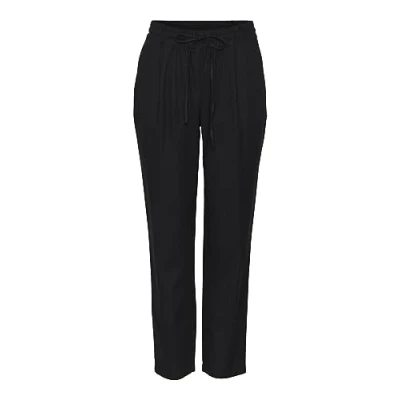 Abbildung von VERO MODA Damen Legere Leinen Stoffhose Casual Schlupfhose Lockere Ankle Pants, Farben:Schwarz, Größe:XL