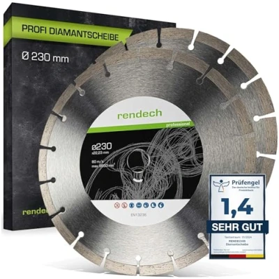 Abbildung von 2x Profi Diamantscheibe 230mm für Stein, Beton, Granit, Ziegel uvm. Diamanttrennscheibe mit hoher Schneidleistung rendech® Markenqualität
