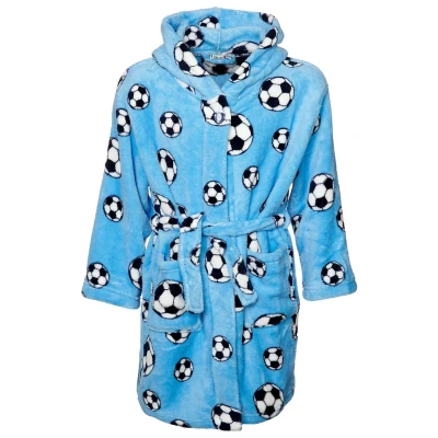 Abbildung von Playshoes Unisex Kinder Fleece Bademantel Morgenmantel, blau Fußball, 110/116