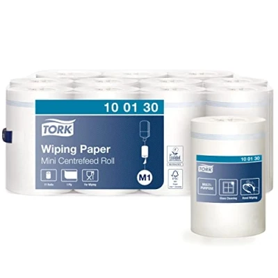 Abbildung von Tork 100130 Mehrzweck Papierwischtücher für das M1 Innenabrollung Mini Spendersystem / 1 lagiges stabiles Papier in Weiß, 11 x 120 Meter