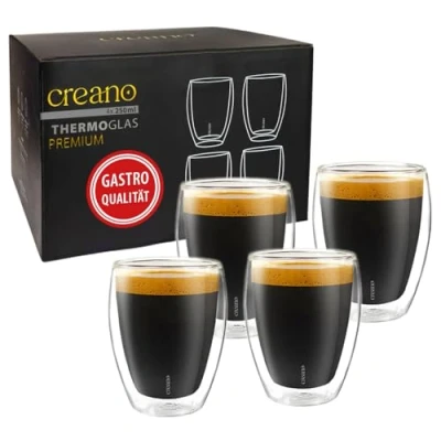 Abbildung von Creano PREMIUM doppelwandige Trinkgläser 250ml 4er Set Gastronomie Qualität 100% Spülmaschinenfest NEUHEIT 2024