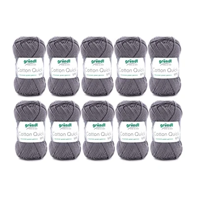 Abbildung von Gründl Cotton Quick Uni Strickgarn / Häkelgarn, 10 Knäuel à 50 g (farbenfrohes Garn aus 100% Baumwolle, OEKO TEX zertifiziert, 125 m, Nadelstärke: 3 4, x g), Mausgrau