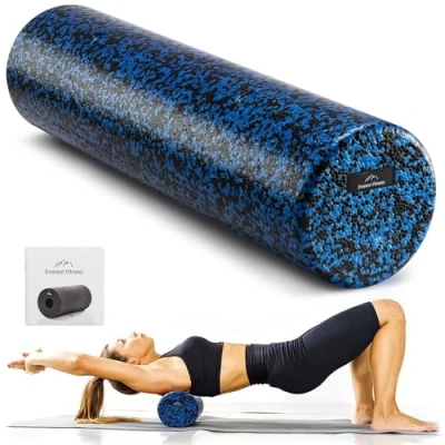 Abbildung von EVEREST Fitness 60cm Faszienrolle Schaumstoffrolle Rolle für Rücken Beine Po Rückenrolle Pilates und Yoga Gymnastikrolle Foam Roller Schwarz/Blau
