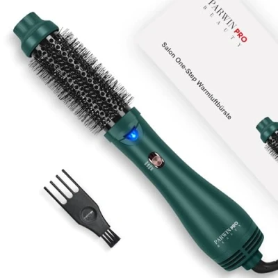 Abbildung von One Step Warmluftbürste Föhnbürste, PARWIN PRO BEAUTY Rundbürstenföhn, 4 in 1 Rund Haartrockner lockenbürste, Ionen Fönbürste Rundbürste für Trocknen, Glätten und Volumen, 1000 Watt (Dunkelgrün)