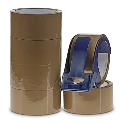 Abbildung von Paketklebeband Braun mit Handabroller Paketband, 6 Rollen Robustes Packaging Tape, Inklusive Paketbandabroller, Abroller Paketband für Effizientes Verpacken, Klebebandabroller Büro und Umzug
