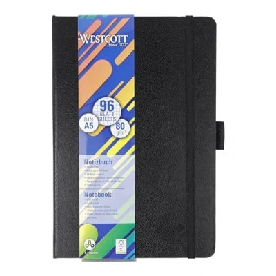 Abbildung von Westcott Notizbuch DIN A5 kariert 192 Seiten im edlen Hardcover Einband 80 g/m² nachhaltiges FSC Mix Papier mit Innentasche, Lesezeichen, Gummizug und Stifthalter E 744836 00