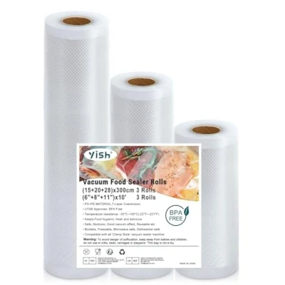 Abbildung von YISH Vakuumierbeutel 3 Rollen Vakuumierfolie: Vakuumbeutel Lebensmittel 15/20/28x300cm, Profi Folienrollen BPA frei, für Alle Vakuumierer und Sous Vide, Mehrweg, Stark Reißfest
