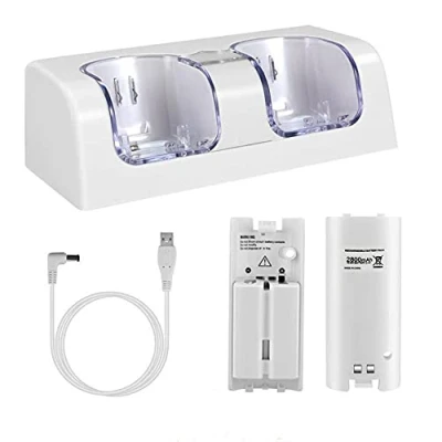 Abbildung von OSTENT Ladegerät Dock Station + 2 Akkus Kompatibel für Nintendo Wii Remote Controller Farbe Weiß