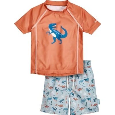Abbildung von Playshoes Unisex Kinder UV Schutz Bade Set zweiteilig Schwimmshirt Badeshorts Badebekleidung, Dino Ocker, 86/92