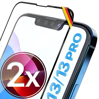 Abbildung von UTECTION 2X Full Screen Schutzglas für iPhone 13/13 PRO Perfekte Passform vom Deutschen Anbieter Kinderleichte Anbringung &gt; Keine Blasenbildung, ultimative Glashärte Langzeitschutz