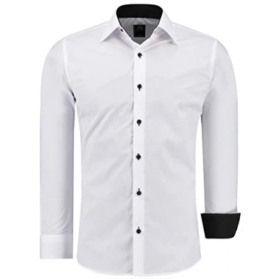 Abbildung von J&#039;S FASHION Herren Hemd Slim Fit Langarm Freizeithemd Pflegeleicht Bügelleicht Weiß mit Kontrast S